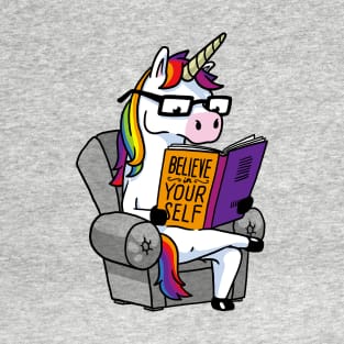 Unicorn Believe Yourself Self Affirmation Book T-Shirt